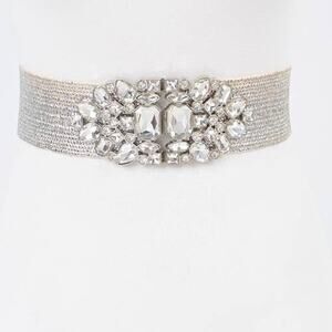 Multi-Stone Metallic Stretch Belt – Silver (Plus Size)